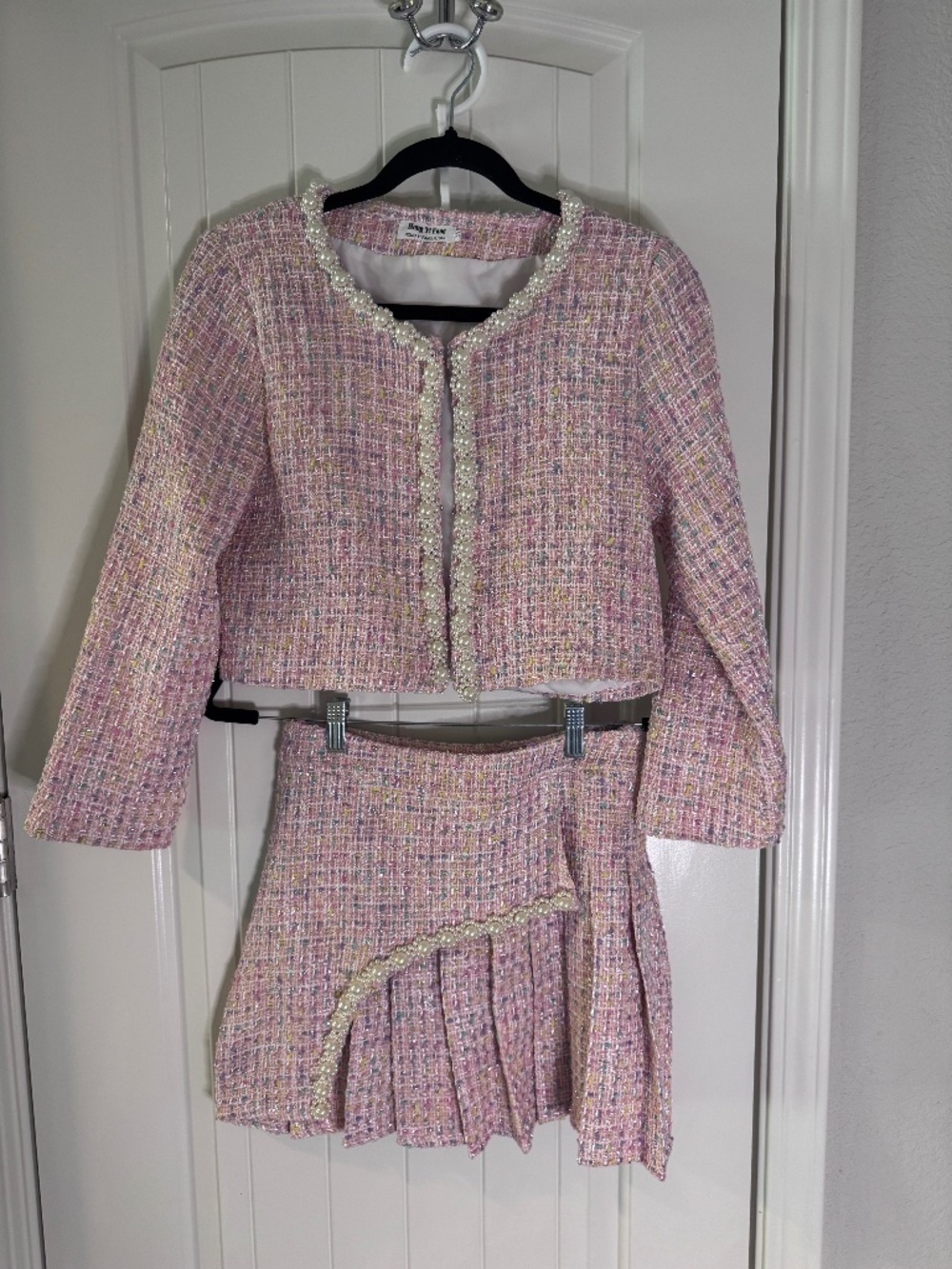 💖 Pink Tweed Pearl Trim 2-Piece Skirt Set | Coquette Outfit